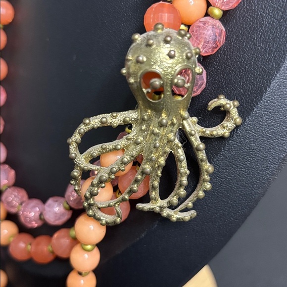 Vintage Beaded Gild Tone Octopus Layered Statement Necklace - Picture 2 of 7